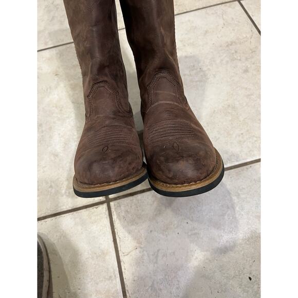 John Deere Men’s Brown Leather Cowboy Boots Oil Resistant Sz 7.5 As Is Western main image 12
